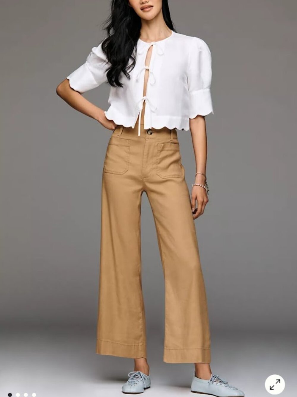 Anthropology Maeve The Colette Linen Blend Wide Leg Crop Pant Camel Tan Size 30